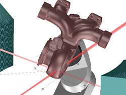 SScanSS simulation of a neutron diffraction measurement in a turbine housing featuring a complex geometry.